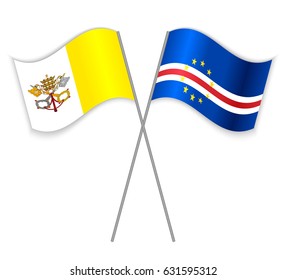 Vatican and Cabo Verdean crossed flags. Vatican City State combined with Cabo Verde isolated on white. Language learning, international business or travel concept.