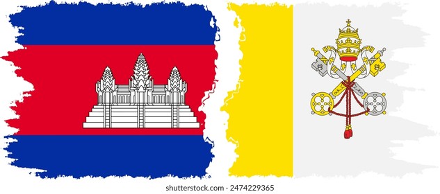 Vatican and Cambodia grunge flags connection, vector