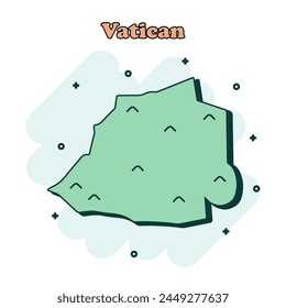 Icono de mapa en color de dibujos animados del Vaticano en estilo cómico. Pictograma de ilustración de Country. La geografía de la nación salpica el concepto de negocios.