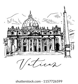 Vatican Cathedral Vector Sketch Illustration