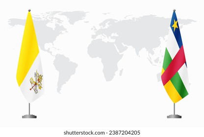 Vatican and Central African Republic flags for official meeting against background of world map.