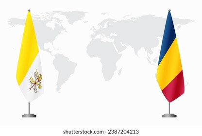 Vatican and Chad flags for official meeting against background of world map.