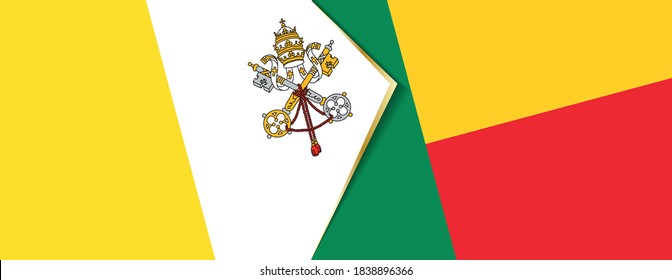 Vatican City and Benin flags, two vector flags symbol of relationship or confrontation.