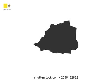 Vatican City black shadow map isolated on white background with Vatican City icon flag on the left corner.