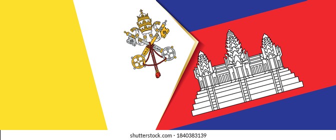 Vatican City and Cambodia flags, two vector flags symbol of relationship or confrontation.