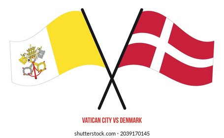 Vatican City and Denmark Flags Crossed And Waving Flat Style. Official Proportion. Correct Colors.
