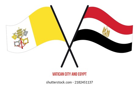Vatican City and Egypt Flags Crossed And Waving Flat Style. Official Proportion. Correct Colors.
