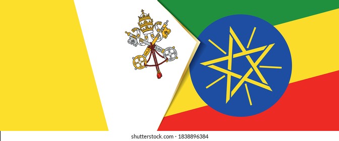 Vatican City and Ethiopia flags, two vector flags symbol of relationship or confrontation.