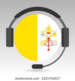 Vatican City flag with headphones, support sign. Vector illustration.