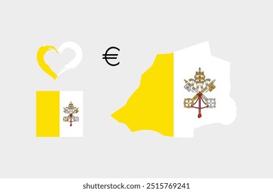 Bandeira da cidade do Vaticano com mapa. coração desenho forma adesivo 