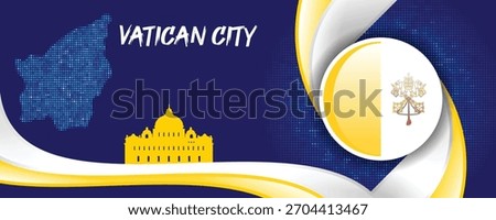 Vatican City Flag with Map and Iconic Landmarks in Yellow and White Abstract Background