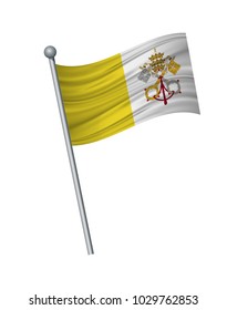 Vatican City flag on the flagpole. Official colors and proportion correctly. waving of Vatican City flag on flagpole, vector illustration isolate on white background.