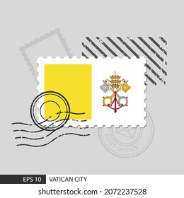 Vatican City flag postage stamp. Isolated vector illustration on grey post stamp background and specify is vector eps10.