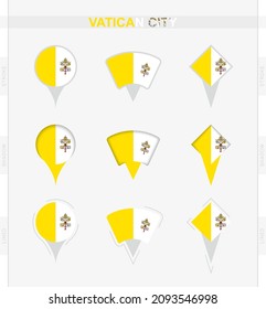 Vatican City flag, set of location pin icons of Vatican City flag. Vector illustration of national symbols.