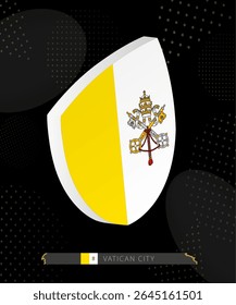 Cidade do Vaticano Bandeira ícone de escudo em 3D no fundo de Rugby escuro e moderno. Perfeito para eventos esportivos, temas históricos, celebrações nacionais e projetos patrióticos.