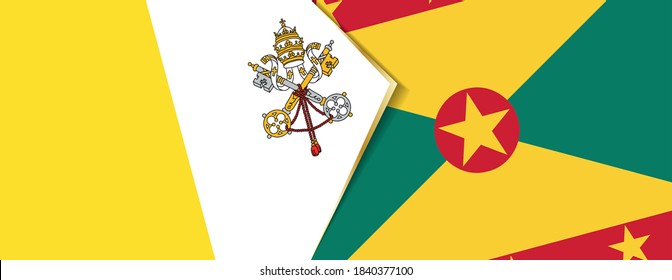 Vatican City and Grenada flags, two vector flags symbol of relationship or confrontation.