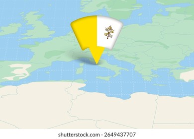 Cidade do Vaticano em destaque no mapa da Europa com ícone da bandeira. Design detalhado do vetor.