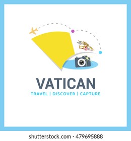 Vatican City Holy See Travel, Discover, Capture logo - Vector travel Photographer logo design - Country Flag Travel, Discover and Photographer Conceptual logotype - vector illustration