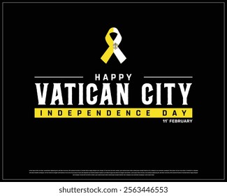 VATICAN CITY Independence Day vector design on a black background, Typographic Design of VATICAN CITY Independence Day with ribbon Flag, VATICAN CITY flag typography, Vatican City national day Design