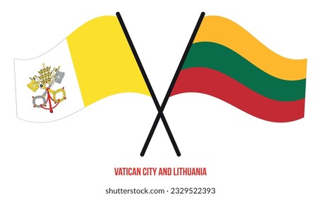 Vatican City and Lithuania Flags Crossed And Waving Flat Style. Official Proportion. Correct Colors.