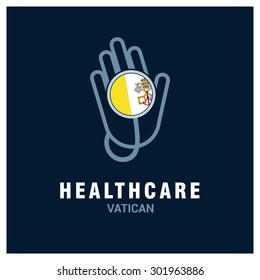 Vatican City National flag on stethoscope - Health care logo - Medical Logo - specialist doctors in Country - Hospital Clinic Logo - Helping Hand Logo - Charity Help Vector illustration