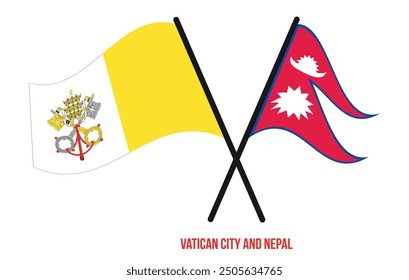 Vatican City and Nepal Flags Crossed And Waving Flat Style. Official Proportion. Correct Colors.