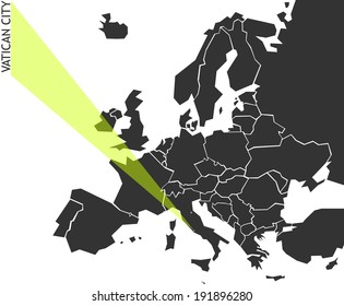 Vatican City - Political Map Of Europe With Marked State. Marker Looks Like Ray Of Light. (vector Illustration)