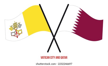 Vatican City and Qatar Flags Crossed And Waving Flat Style. Official Proportion. Correct Colors.