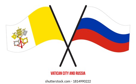 Vatican City and Russia Flags Crossed And Waving Flat Style. Official Proportion. Correct Colors.