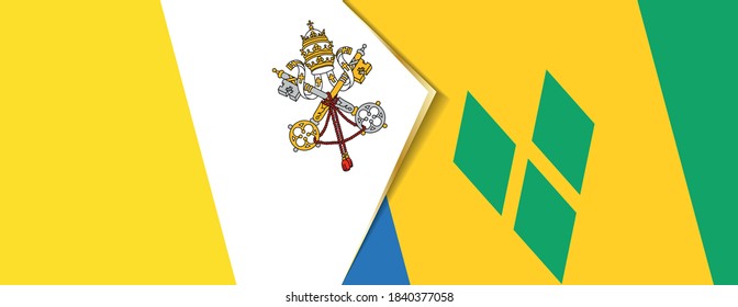 Vatican City and Saint Vincent and the Grenadines flags, two vector flags symbol of relationship or confrontation.