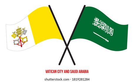 Vatican City and Saudi Arabia Flags Crossed And Waving Flat Style. Official Proportion. Correct Colors.