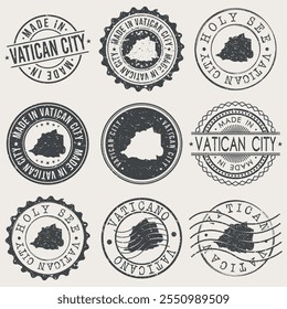 Cidade do Vaticano Conjunto de Selos. Marcas de viagem do país. Fabricado Em Produto. Design Seals Estilo Antigo Insígnia.