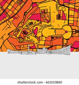 Vatican City Skyline Map, Modern Colourful Art Print with Historic Cityscape Landmarks