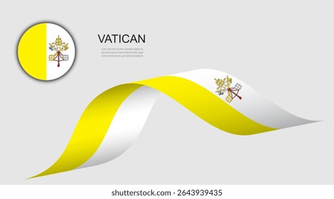 Bandeira do Estado da Cidade do Vaticano sobre fita de ondulação e botão de círculo, bandeiras da Santa Sé - Bandeira nacional do Estado da Cidade do Vaticano, ilustração de design vetorial.