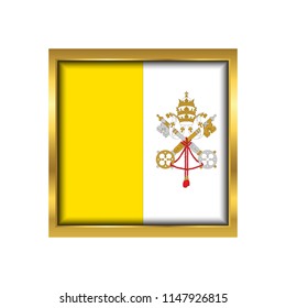 Vatican City State Flag Vector Square Icon - Illustration, Flag of Vatican City State. Abstract concept, icon,golden square, button. Raster illustration on white background.