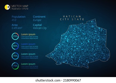 Mapa de la plantilla de vectores de infografía del estado de la Ciudad del Vaticano con el concepto de malla geométrica abstracta de luz poligonal sobre fondo azul. Plantilla para diagrama, gráfico, presentación y gráfico.