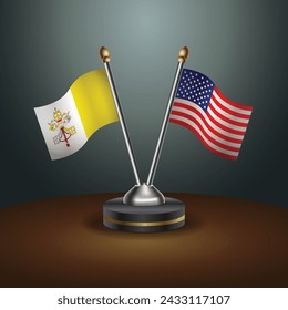 Vatican City and United States table flags with gradient backgrund. Vector Illustration