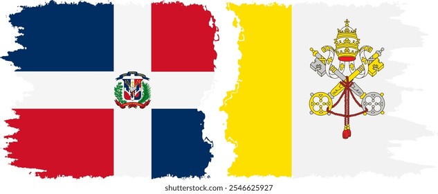 Vatican and Dominican Republic grunge flags connection, vector