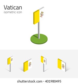 Vatican flag (Vatican City State), vector set of isometric flat icons, 3D style, different views. 100% editable design elements for banner, website, presentation, infographic, poster, map. Eps 10