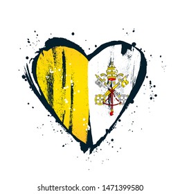 Vatican flag in the form of a big heart. Vector illustration on a white background. Brush strokes are drawn by hand. Independence Day.