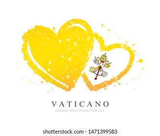 Vatican flag in the form of two hearts. Vector illustration on a white background. Brush strokes are drawn by hand. Independence Day.
