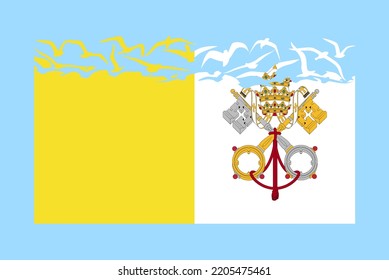 Vatican flag with freedom concept, independent country idea, Vatican flag transforming into flying birds vector, sovereignty metaphor, flat design