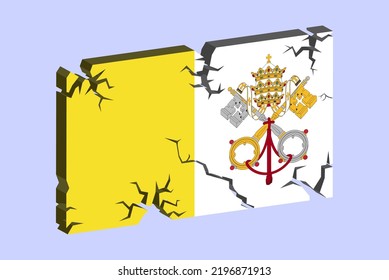 Vatican flag on 3D cracked wall vector, fracture pattern, Vatican earthquake, country flag with cracked texture, Switzerland national issues concept, logo idea