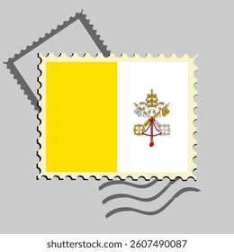 Vatican flag postage stamp. Isolated vector illustration on grey post stamp background