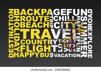 Vatican flag shape of travel keywords, travel concept, abroad vacation idea, simple flat design, Vatican flag mask on holiday words, tourism banner