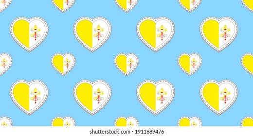 Vatican flags background. vector stickers wallpaper. Love hearts symbols seamless pattern. Can use for catholic, religious, travelling pages, geographic elements.