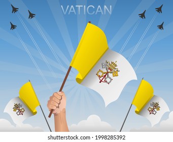 Banderas del Vaticano ondeando bajo el cielo azul