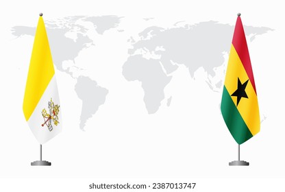 Vatican and Ghana flags for official meeting against background of world map.
