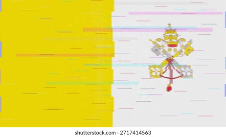 Vector Video de bandera de falla del Vaticano, distorsión dividida RGB, ilustración de marco abstracto digital