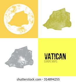 Vatican Grunge Retro Map - Three silhouettes Vatican maps with different unique letterpress vector textures - Infographic and geography resource